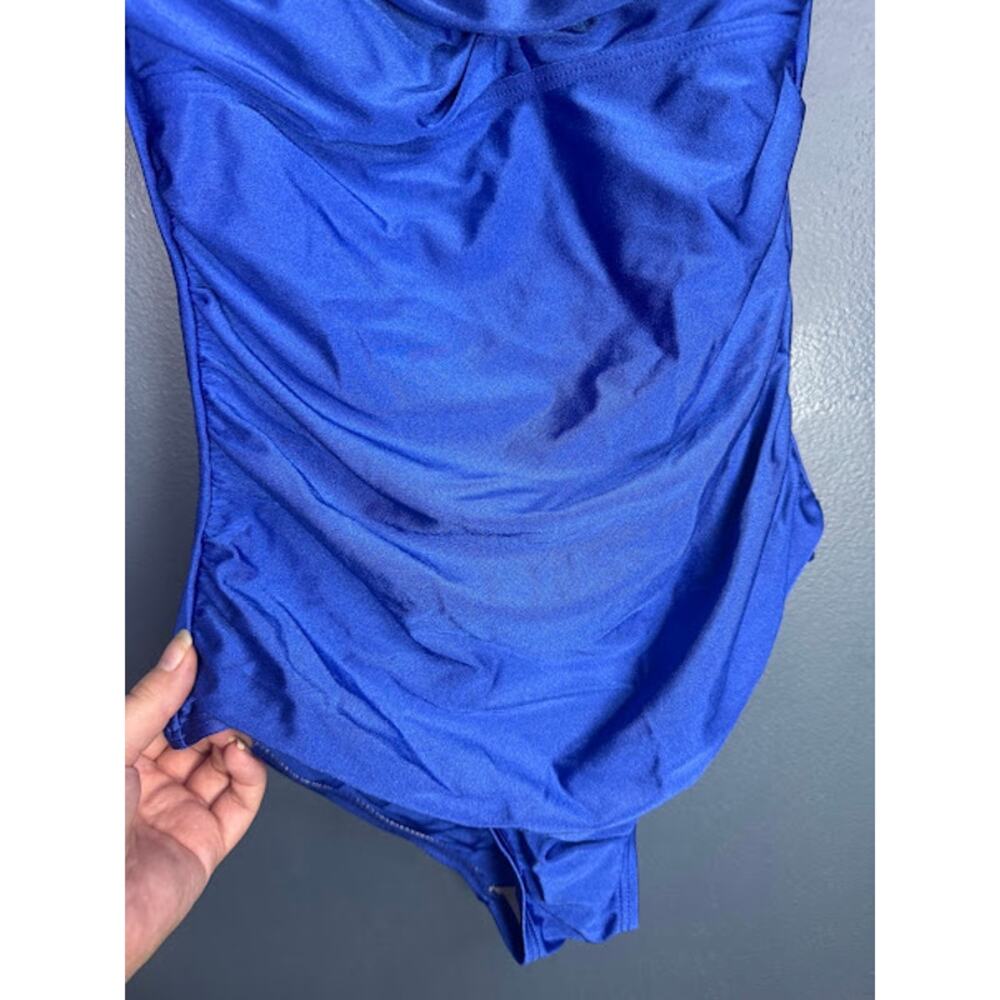 VTG Housewife One Piece Size 12 Swimsuit Removable Strap Ruching Slimming - Picture 3 of 9